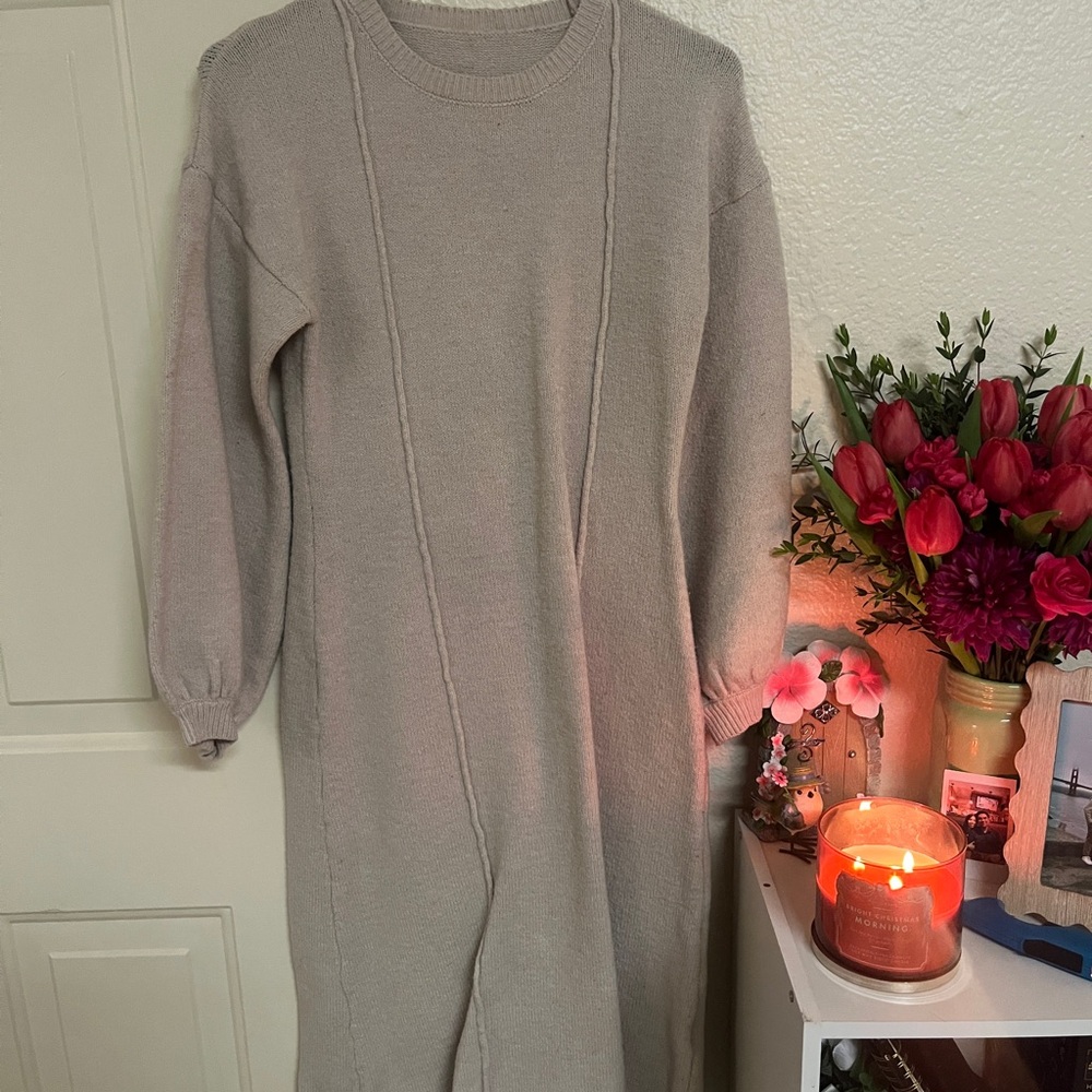 Elegant Beige Sweater Dress